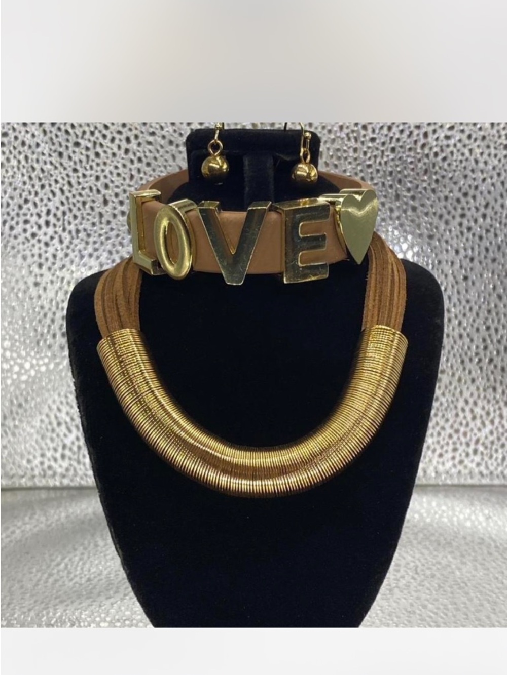 ^*^ Gold /  Tan  'LOVE' Bracelet / Necklace \ Earring Collection ^*^